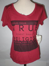 New Womens Designer True Religion Jeans Red Soft Tee Shirt Top Logo XL Crystals - £126.37 GBP