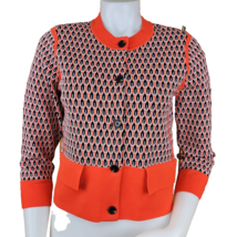Ann Taylor Retro Geo Print Sweater Womens Small Coral 3/4 Sleeve Jacket ... - $18.22
