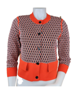 Ann Taylor Retro Geo Print Sweater Womens Small Coral 3/4 Sleeve Jacket ... - $24.91 CAD