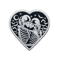 The Lovers Skulls in The Heart Embroidered Patch Iron On. Size: 3.9 x 3.... - £5.45 GBP