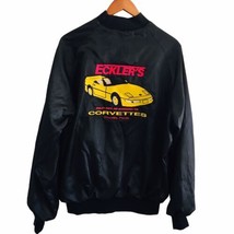 Vtg Corvette Jacket Eckler&#39;s Shop West Ark Men Black Shiny Embroidered U... - £167.39 GBP