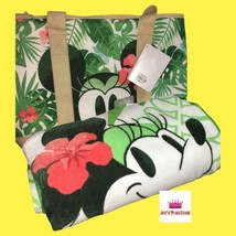 Disney Mickey Minnie Tropical Cooler Tote Bag Organic Cotton Beach Towel Set - £35.09 GBP