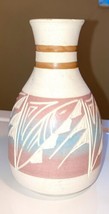 Mexican Vintage Pottery Vase Sand Textured Hand Painted Art - £25.09 GBP