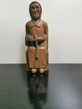 Antique Primitive 19c Old Woman Sitting Wooden Figurine Hand Carved Wood Art - £37.08 GBP