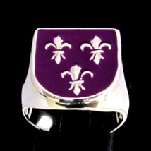 Sterling silver ring Fleur de Lis Royal coat of arms France 3 French Lily Flower - £72.29 GBP