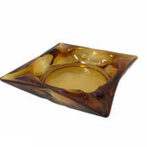 Amber Square Ashtray Heavy Glass Vintage Star Like 5.5 Inch x 5.5 Inch V... - £10.33 GBP