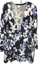 NWT LuLaRoe Medium Navy Blue Royal White Birds Floral Caroline Cardigan ... - $31.67