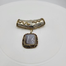 Vintage Tribal Pendant Brass Silver Gray Stone Snake Motif Artisan Chunky - £28.78 GBP