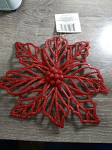 (1) Christmas House Red Glittery Poinsettia Ornament Decoration. New - $14.73