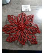 (1) Christmas House Red Glittery Poinsettia Ornament Decoration. New - $12.52