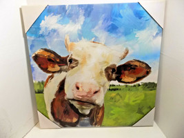 NEW Country Cow Print Stretched Canvas Wall Art Rustic Home Cow Painting - £22.13 GBP