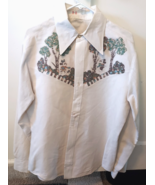 Disney White Cotton Unisex Button Up Shirt Embroidered Mickey Mouse &amp; Mi... - $49.48