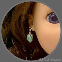 Green Enamel Swirl Silver Tone Dangle Doll Earrings · 14 Inch Doll Jewelry - £5.50 GBP
