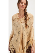 Free People x Understated Leather Fringe Eyelet Knit Poncho Cream OS New - €72,84 EUR