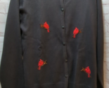 Crystal Kobe Vintage L Large Cardigan Sweater black red beads sequins ca... - $20.99