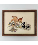 13&quot;X10&quot; 90s Wooden Framed Handmade Embroidered Disney Bambi Thumper Flow... - $28.87