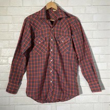Vintage Western Style Mens Cowboy Button Front Shirt Red Plaid Small Pea... - $14.36