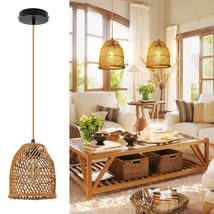 Hand-Woven Pendant Light Boho Rustic Rattan Cage Basket Hanging Lamp Farmhouse R - £52.82 GBP