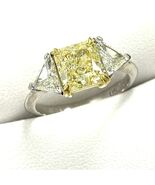 3 Pierre GIA 2.85 Carats Lumière Jaune Radiant Coupe Anneau Fiançailles ... - $23,164.25