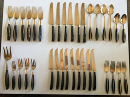 Vintage Thailand Flatware Brass Gold Utensils Mid-Century Modern 36 pc. Wood - $98.99