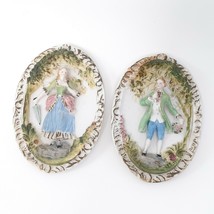 Hand Painted Pastel Bisque Wall Plaques, Colonial Pair. &quot;Occupied Japan&quot; - $14.99