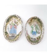 Hand Painted Pastel Bisque Wall Plaques, Colonial Pair. &quot;Occupied Japan&quot; - £11.94 GBP