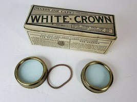 Vintage NOS FULL Box of Milk Glass White Crown 12 Mason Jar Caps Gaskets &amp; Rings - £86.04 GBP