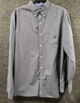 CHAPS Shirt Men Large Blue Gingham Plaid Easy Care Button Down Long Sleeve - £15.02 GBP