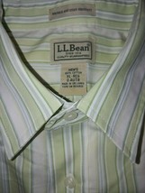 L.L. BEAN MENS LS GREEN/WHITE STRIPED BUTTON-DOWN COTTON DRESS SHIRT-XL ... - £13.16 GBP