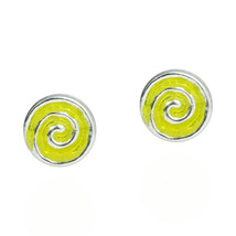 Hypnotic  Swirls Lime Enamel Swirl .925 Silver Stud Earrings - £7.60 GBP
