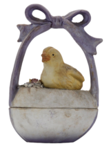 Vintage Easter Lefton Porcelain Egg Basket Purple Bow Trinket Box 4139 - £11.98 GBP