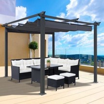 10x10 Ft Gray Outdoor Patio Retractable Pergola With Canopy Sunshelter - £866.82 GBP