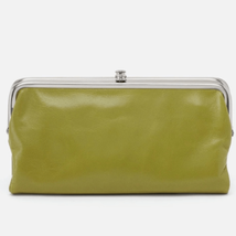 HOBO LAUREN CLUTCH LEATHER WALLET Dark Citron,  Green Luxury Leather, NWT - £125.87 GBP