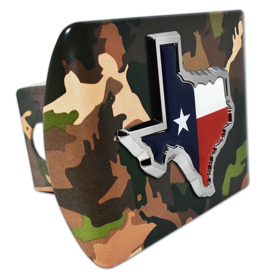 Primary image for STATE OF TEXAS WOODLAND CAMO METAL USA MADE TRAILER HITCH COVER