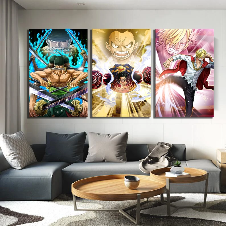 Anime ONE PIECE Gear 5 Luffy Zoro Sanji Canvas Oil Painting Wall Paintings - £16.35 GBP+