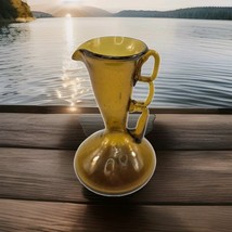 Vintage AMBER Hand Blown Art Glass Small Pitcher Vase Applied 3-Finger H... - $371.47 MXN