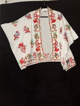 Romantic Tolani Collection White Embroidered Floral Kimono Cardigan Medi... - $42.08