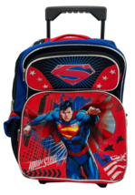 Superman School Bag Wheels Backpack Pull Behind Rolling Book Carrier - £5.09 GBP