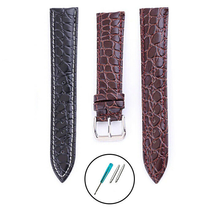 16mm Alligator Leather Strap (+ Change Tool) - 16 mm Black/Brown Watch Band - $14.81