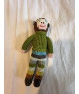 Blabla knitted 7&quot; Lovey Boy Monkey Rattle Striped Pants 100% Cotton Peru - £24.03 GBP