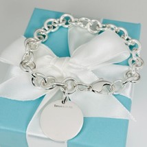Large 9” Tiffany Round Circle Tag Charm Bracelet Engravable Blank Mens Unisex - £265.47 GBP