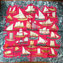 Hermes Scarf Tous les Bateaux du Monde 90 cm Silk red Carre sailing ship 35&quot; - £454.98 GBP