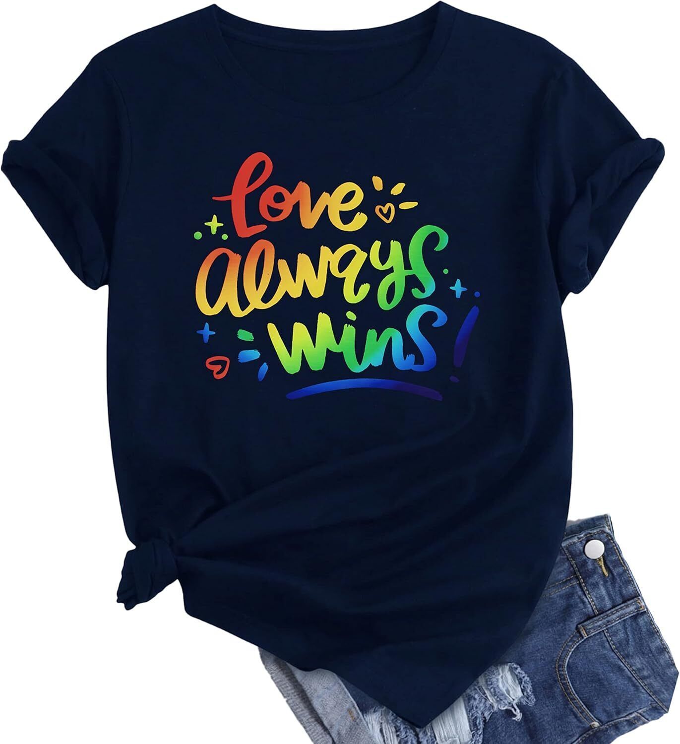 2022 Love Always WINS LGBT Gay Pride T-Shirt for Women Dark Blue, Large - $1.00