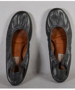 Lanvin Womens Leather Crinkled Ballet Flat Shoes Metallic Gray 36 Italy - $135.68 CAD
