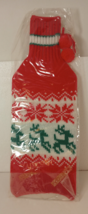 Christmas Yarn  Bottle Sock Cover with Reindeer &amp; Poinsettias Green &amp; Red - £7.58 GBP