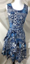 NWT Vtg MISS ELAINE Wrap Dress Blue Cotton Patchwork Print Tie Waist Deadstock - £91.21 GBP