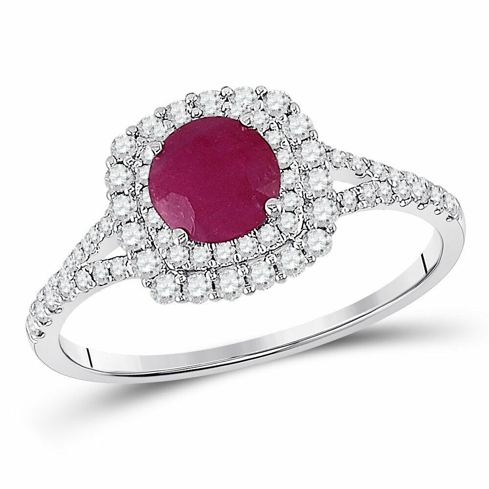 14kt White Gold Round Ruby Solitaire Bridal Wedding Engagement Ring 1-3/8 Ctw - £481.38 GBP
