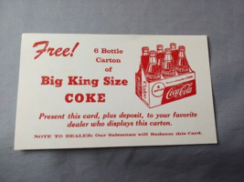 1960s Coca Cola Free Big King Size 6 pack Coke Coupon Advertising - $9.85