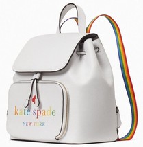 NWB Kate Spade Darcy White Leather Flap Backpack K7292 Rainbow Pride Gift Bag - £106.03 GBP