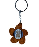 Hawaiian Wooden Plumeria Blossom Keychain with Pineapple Center - $10.99